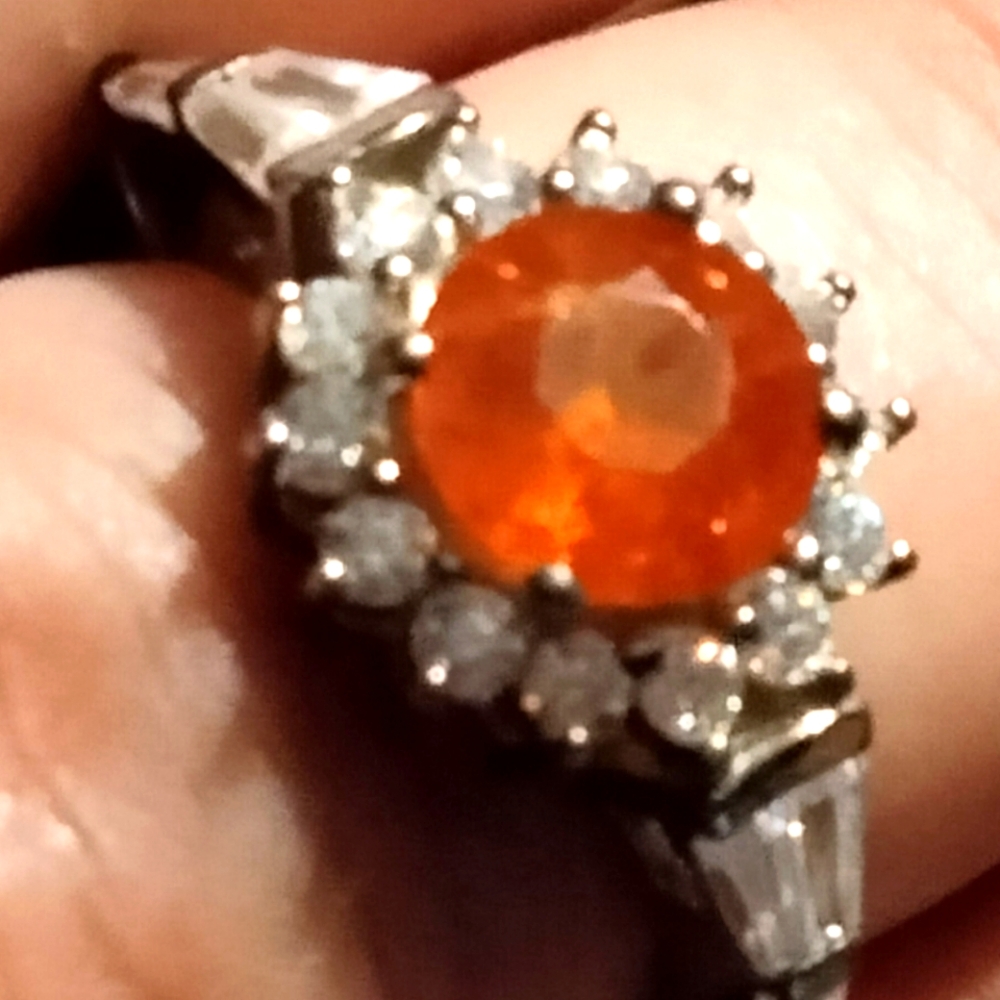 Elegant Spessartine Garnet Gemstone Ring With Moissanite Taper Baguettes
